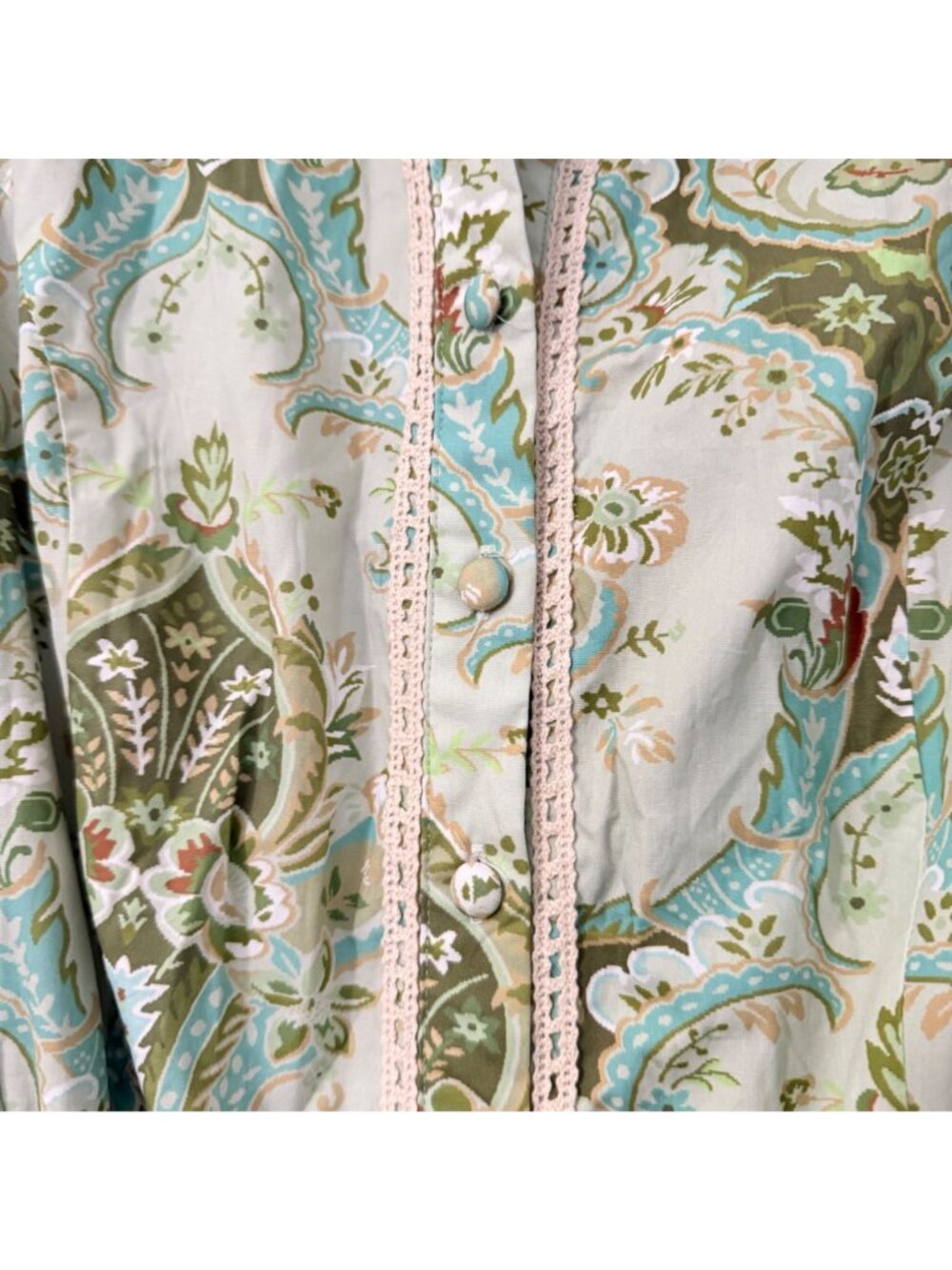 NEW Trish Scully Green Paisley Belted Long Sleeve Maxi Shirt Dress Womens Large - Picture 5 of 9